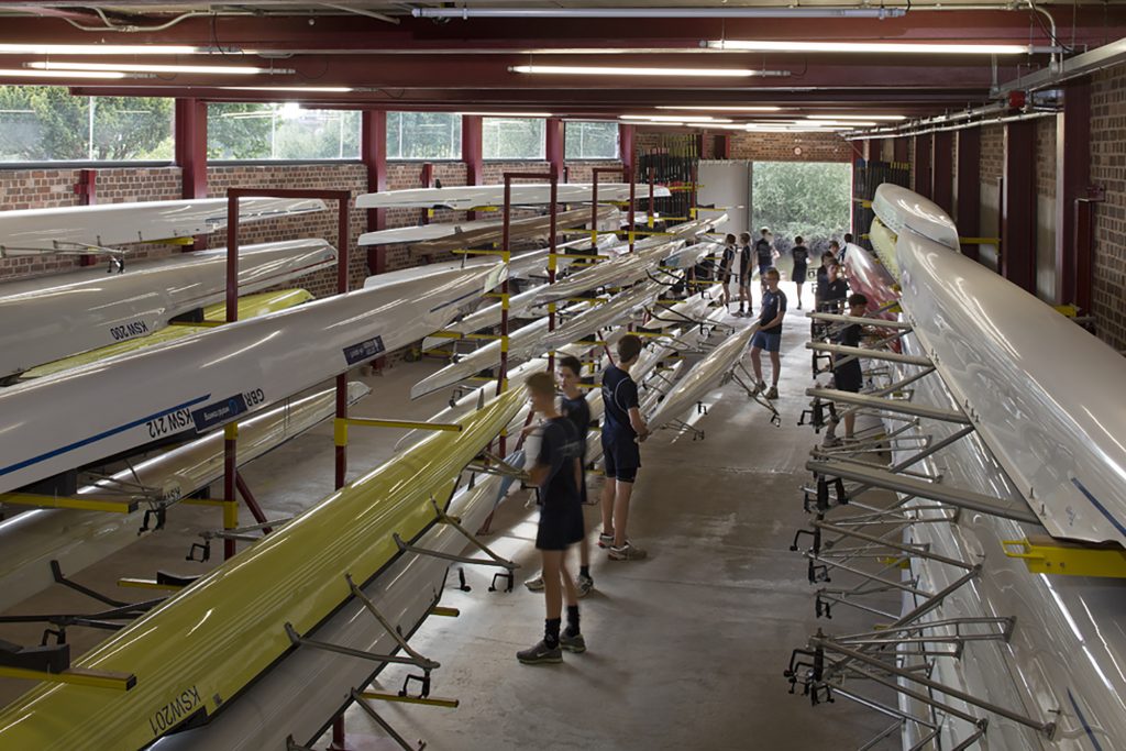 Flood resilient garage doors used on the Michael Baker Boathouse
